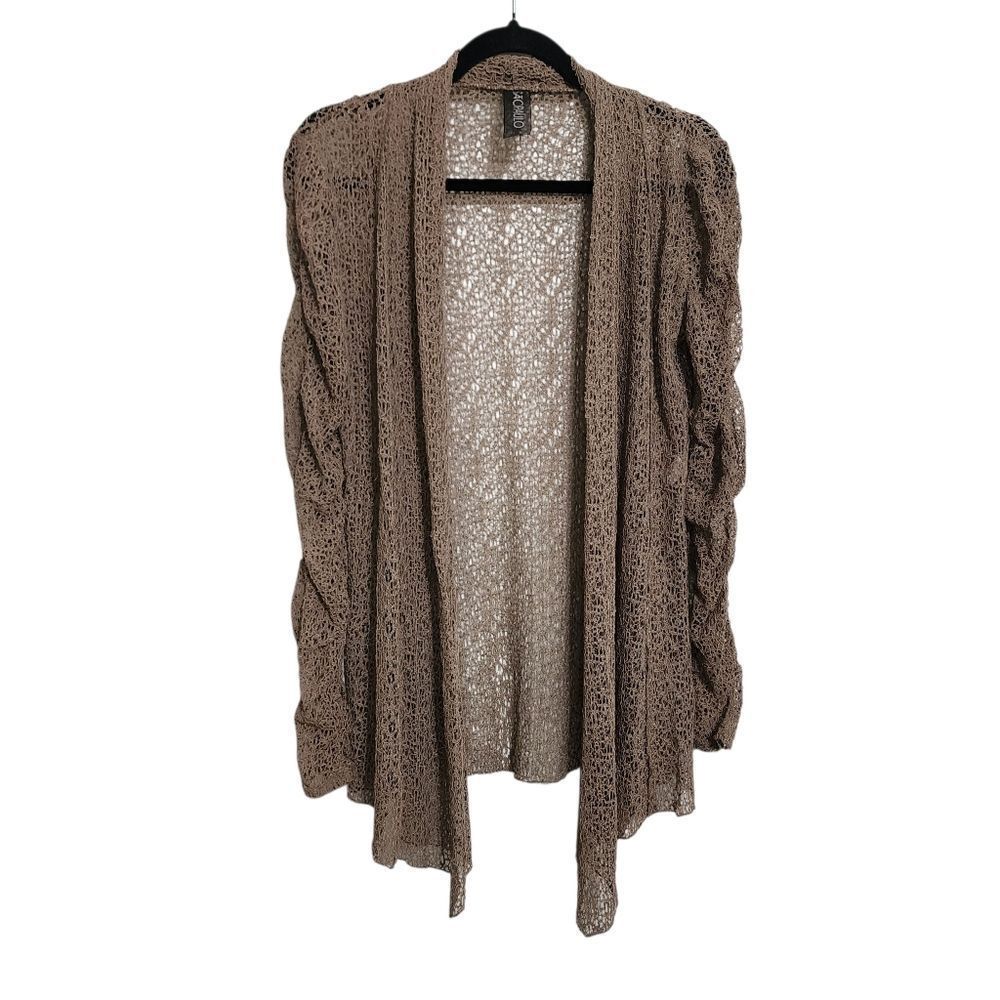 Vintage Saopaulo Cardigan Top 8 Open Front Ruched Sleeve Earthy Forest Fairy